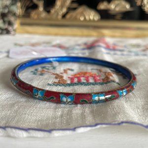Vintage Painted Cloisonne Floral Bangle Bracelet